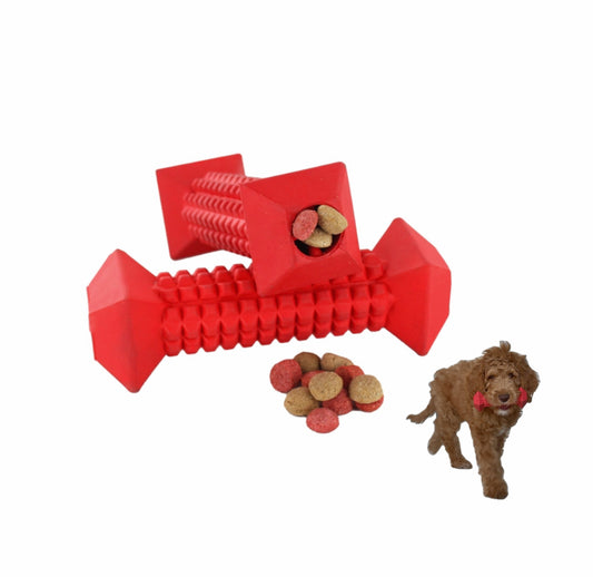 Small and medium dog chew bone toy with treat dispenser – durable rubber design for aggressive chewers, promotes dental health and interactive play.