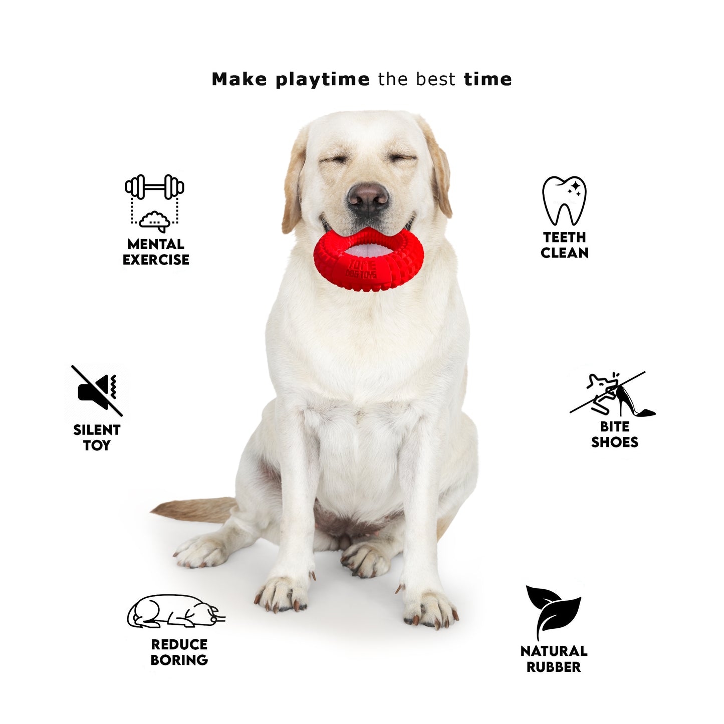 Dog chew toy with textured design for gum stimulation and dental health.